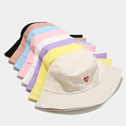 Love Embroidery Cotton Bucket Hat For Men And Women Beach