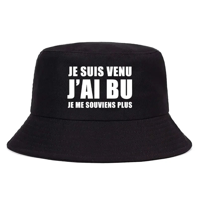 Trendy Je Suis Venu J'ai Bu Je Me Souviens Plus Print Reversible Bucket Hat