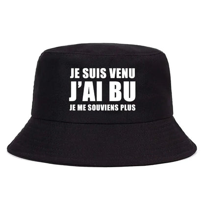 Trendy Je Suis Venu J'ai Bu Je Me Souviens Plus Print Reversible Bucket Hat