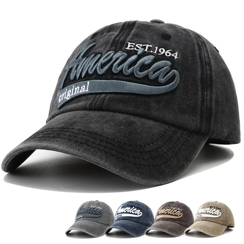 Unisex Distressed American Letter Embroidery Baseball Cap For Women Men