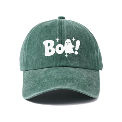 Vintage Washed Boo Ghost Quote Graphic Baseball Cap