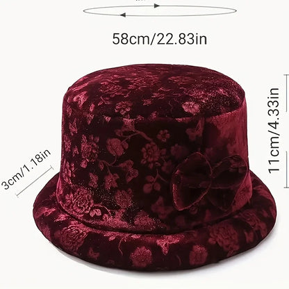 Elegant Floral Printed Women's Bucket Hat With Butterfly Buckle