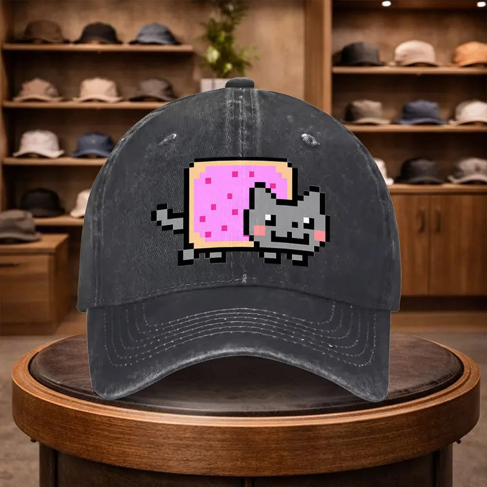 A Men'S Pixel Donut Cat Baseball Cap