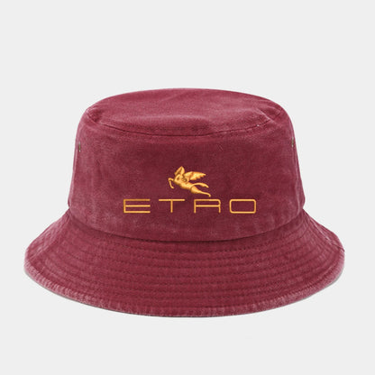 'E.T.R.O'  Washed Retro Sunshade Embroidered Fisherman Hat Bucket Hat