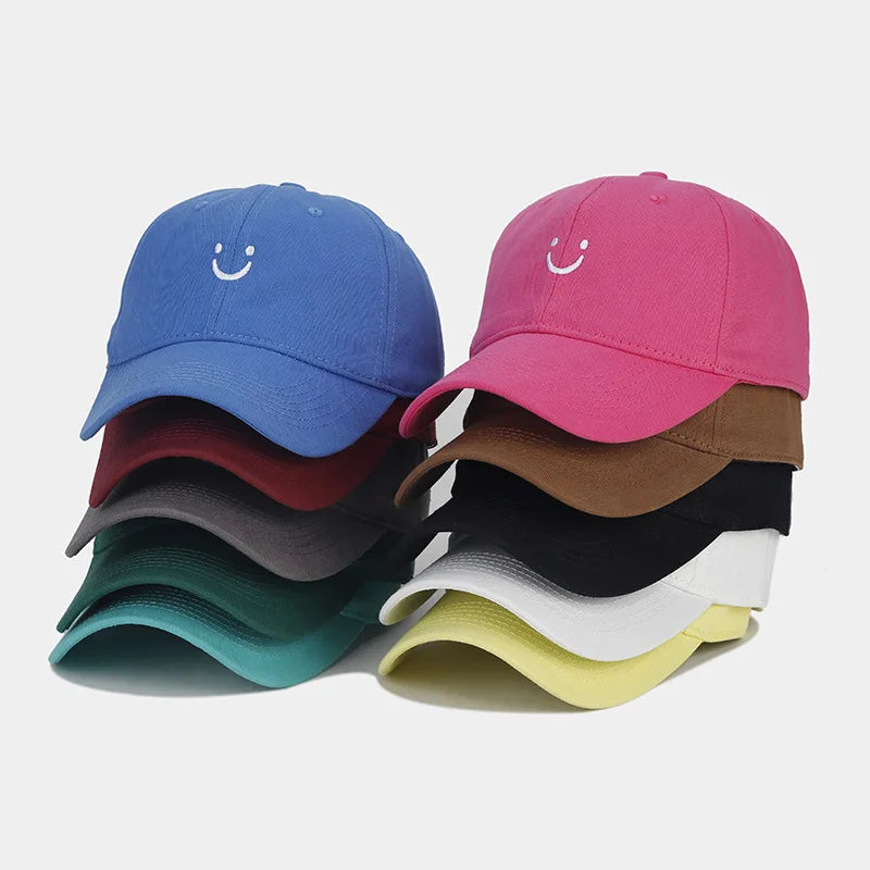 Soft Cotton Baseball Cap for Women Men Smile Face Embroidery