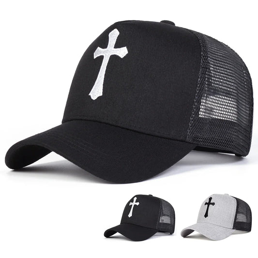 Unisex Cross Embroidery Baseball Net Caps