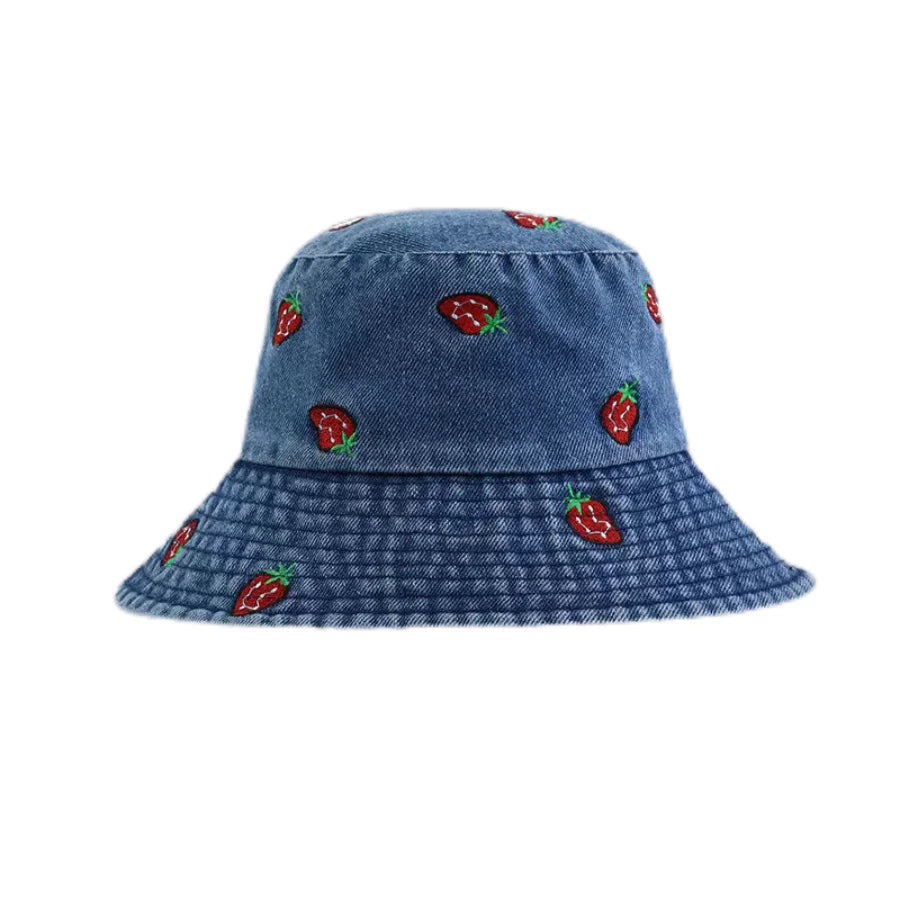 Spring Summer Strawberry Embroidery Denim Jeans Bucket Hat For Men Women