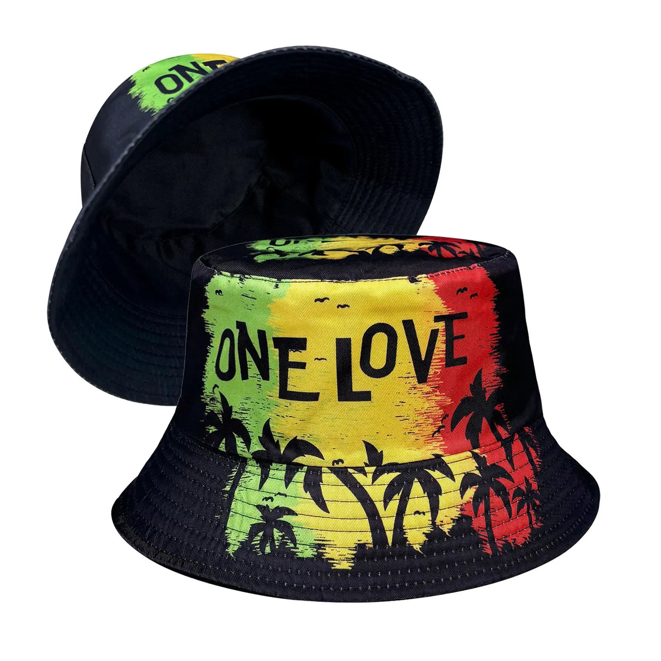 Coconut Tree Silhouette One Love 3D Graphic Fisherman Hat Bucket Hat