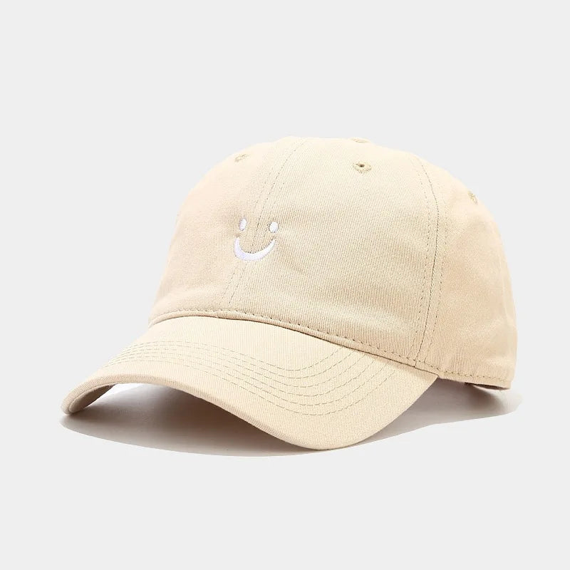 Soft Cotton Baseball Cap for Women Men Smile Face Embroidery