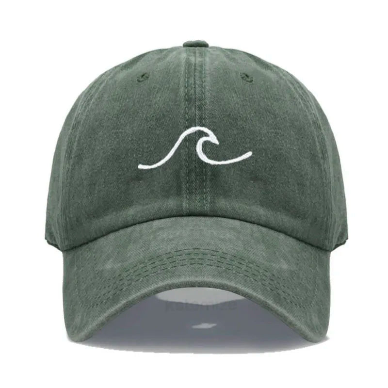 Men's Baseball Cap Women's Washed Cotton Waves Embroidery Embroidery Sport Golf Caps For Man