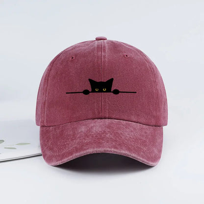 Retro Cartoon Cat Print Washed Baseball Cap