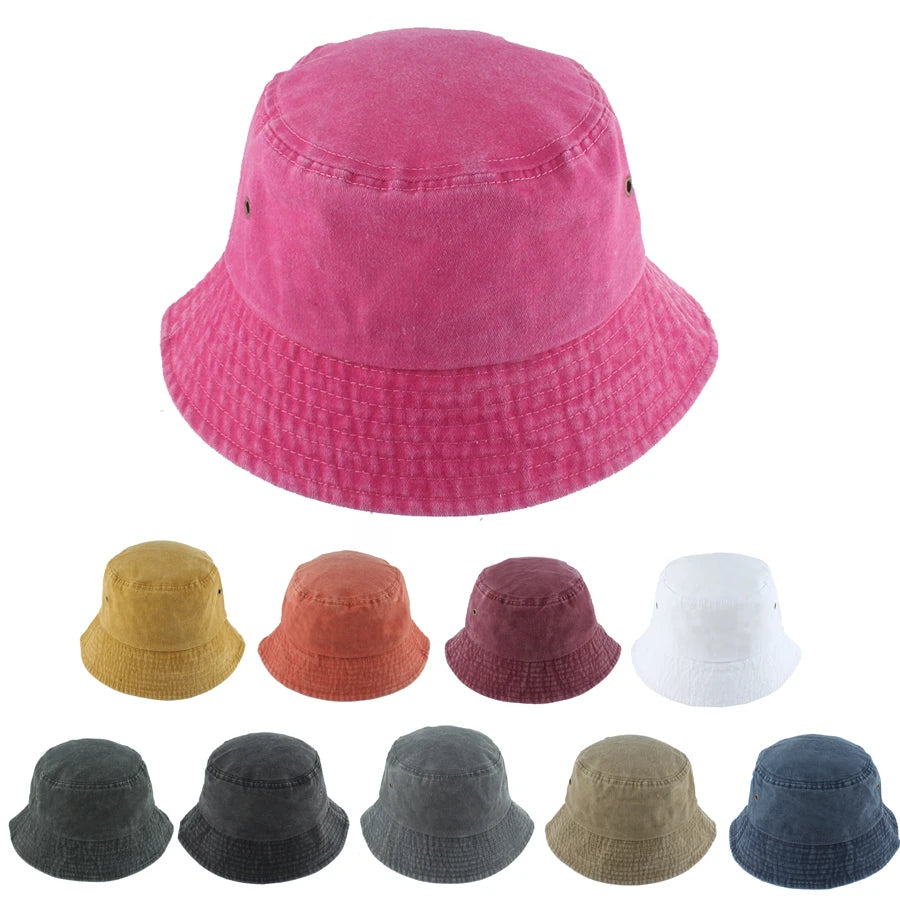 Summer Washed Denim Bucket Hats Foldable Packable Soild Color Fisherman Hat