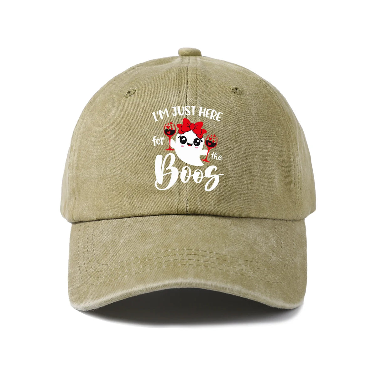 Vintage Washed Ghost Wine Pun Graphic Baseball Cap