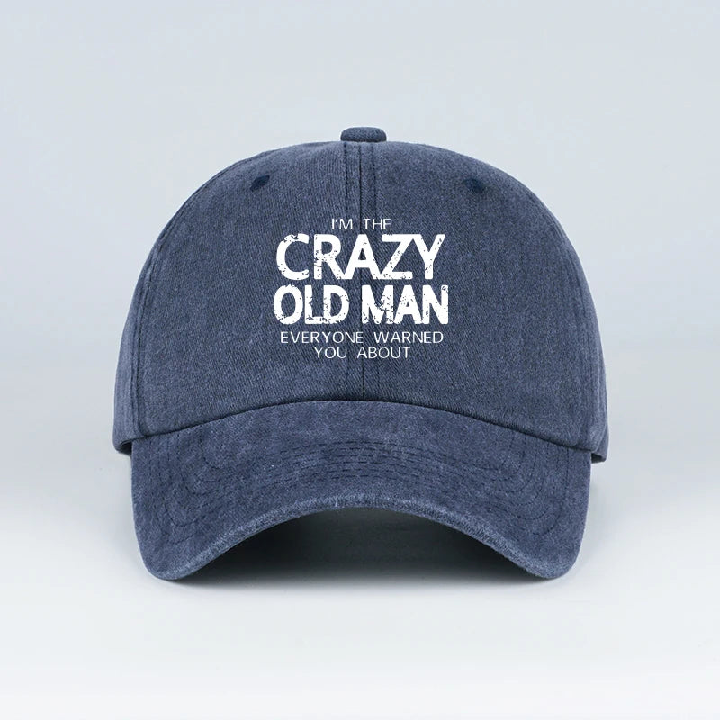 Funny "Crazy Old Man" Print Washed Baseball Cap
