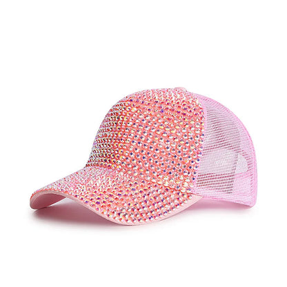 Baseball Cap Women Full Rhinestone Beads Mesh Cap Street Fashion