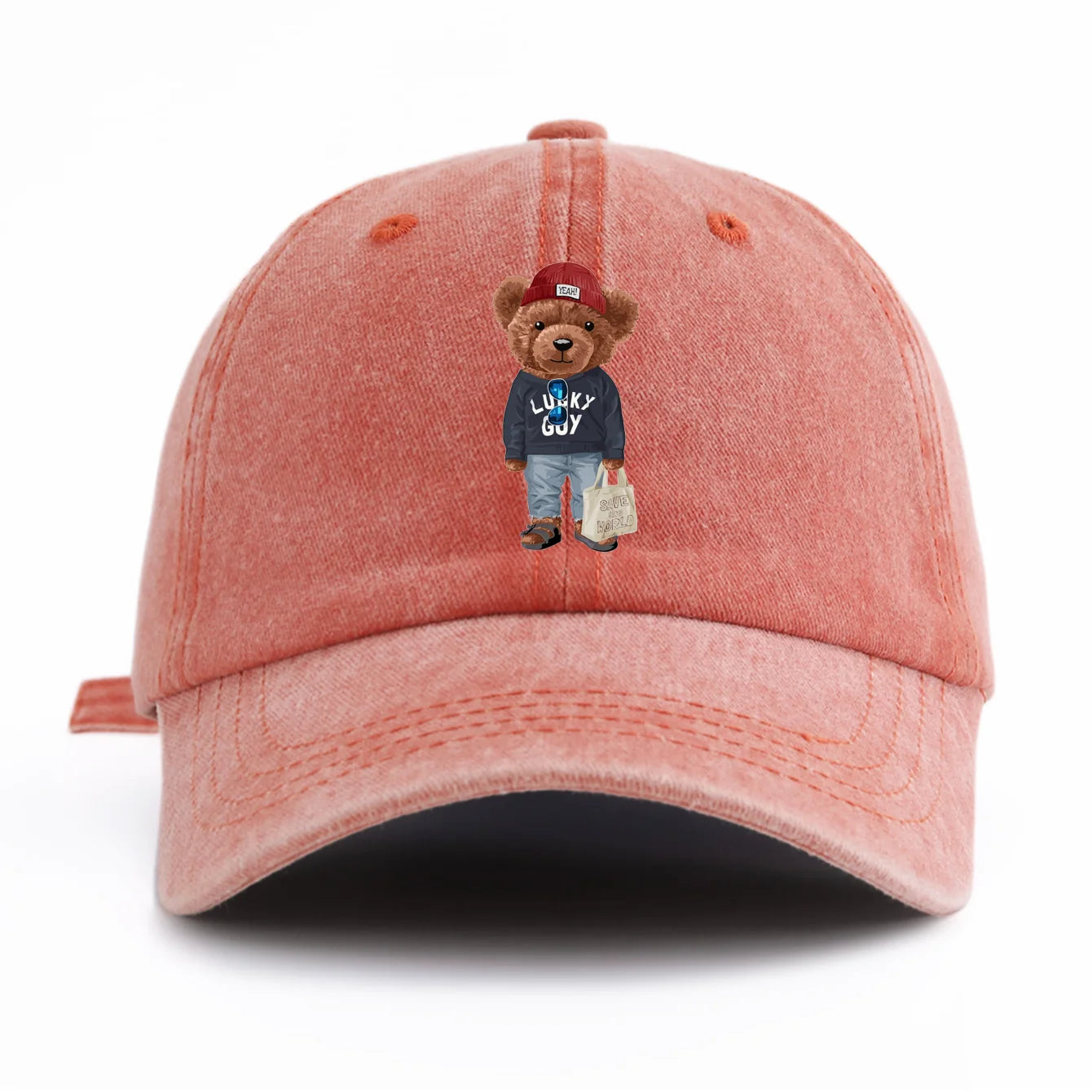 Tote-bag Bear Print Washed Baseball Cap For Adults