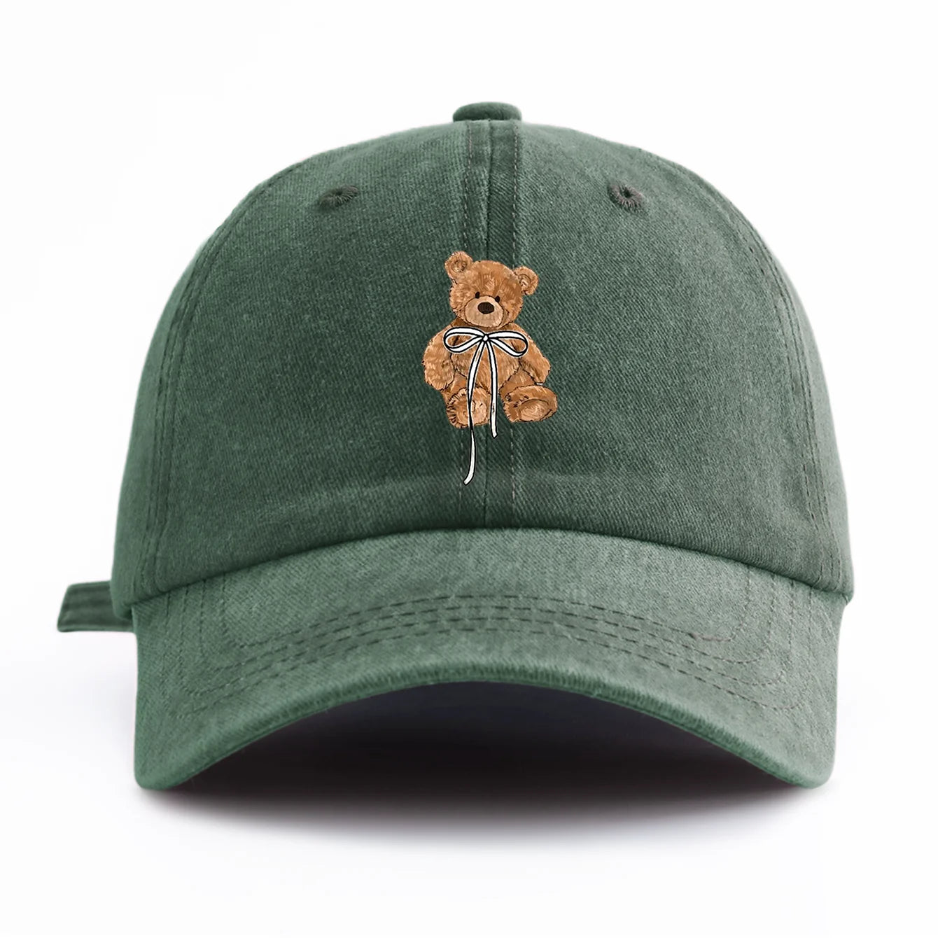 Bow Bear Print Washed Baseball Cap For Adults