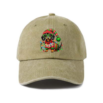 Christmas Dachshund Lights Washed Baseball Cap