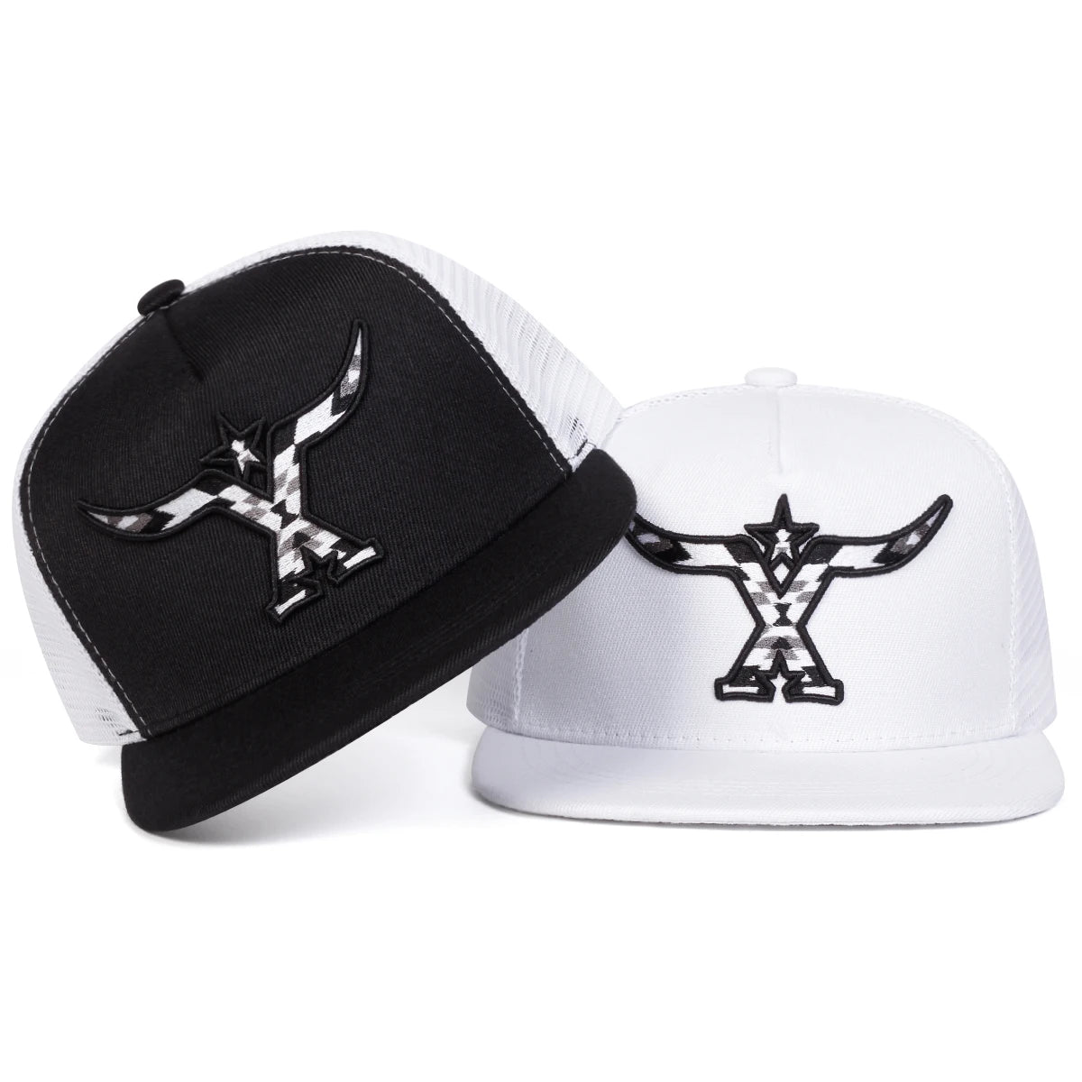 Unisex Ox Horn Embroidery Hip-hop Net Hats Snapback Cap