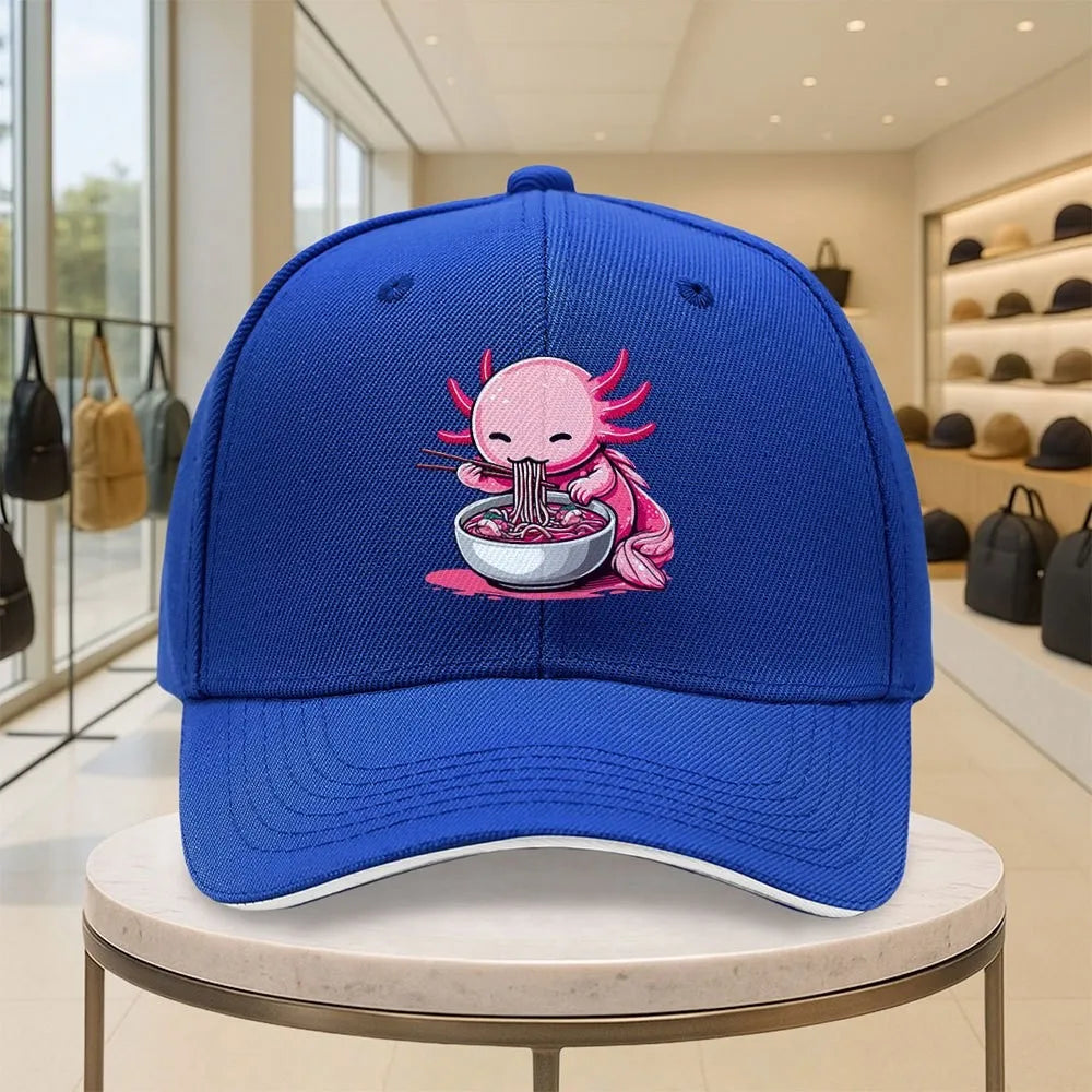 Funny Axolotl Eating Ramen Graphic Baseball Cap
