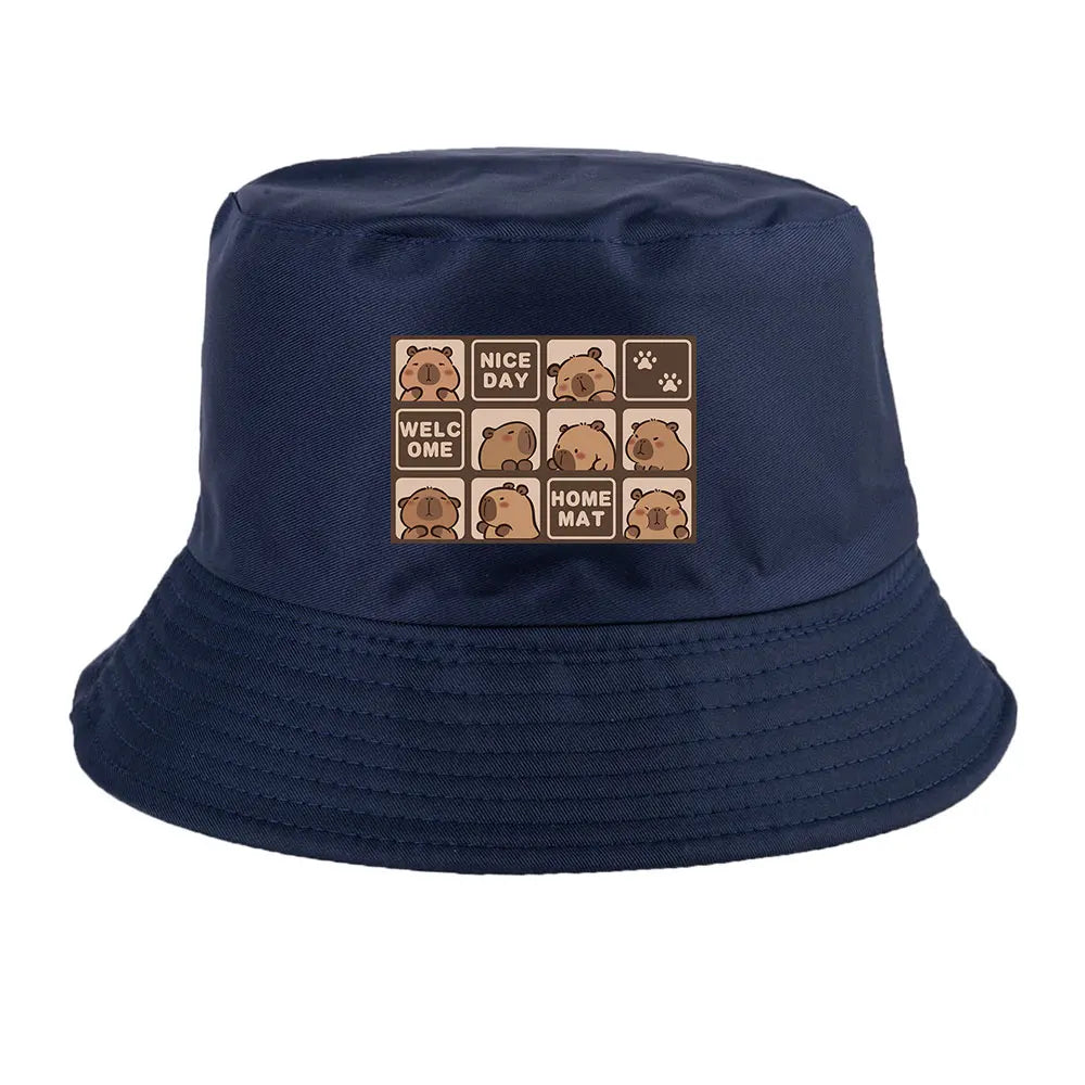 Summer Spring Ladies Cotton Korean Casual Outdoor Sunprotection Capybara Bucket Hat For Men Women