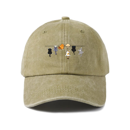 Cats Hanging on Clothesline Graphic Baseball Cap