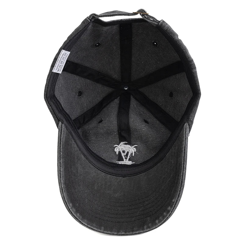 New Unisex Washed Cotton Cap Coconut Tree Embroidery Vintage Baseball Cap