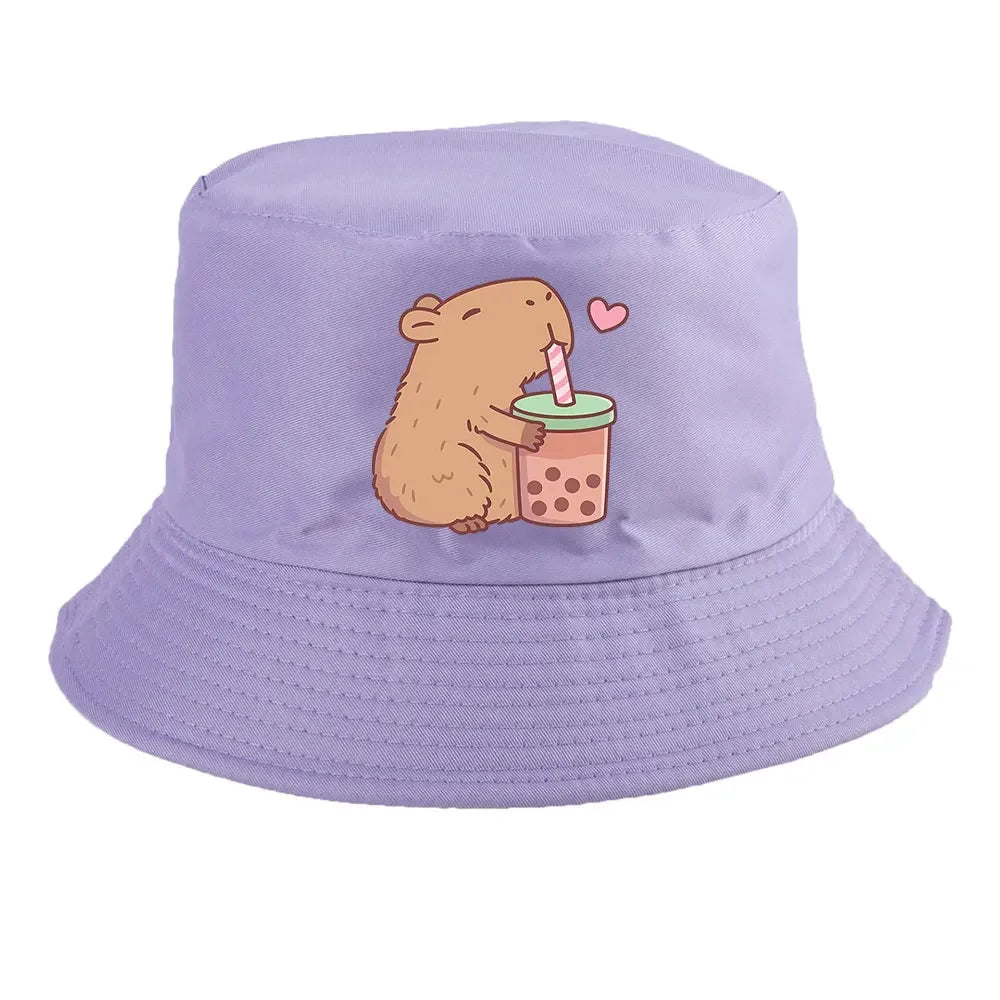 Summer Spring Ladies Cotton Korean Casual  Sunprotection Capybara Bucket Hat