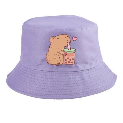 Summer Spring Ladies Cotton Korean Casual  Sunprotection Capybara Bucket Hat