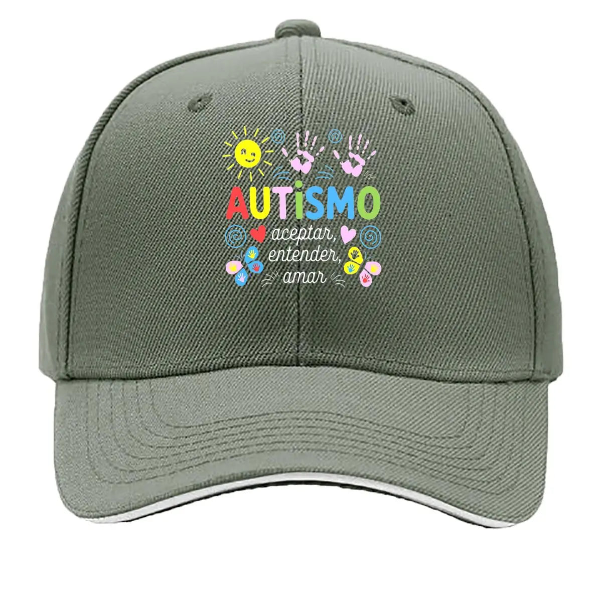Autismo Colorful Handprints Sun Hearts Sandwich Baseball Cap