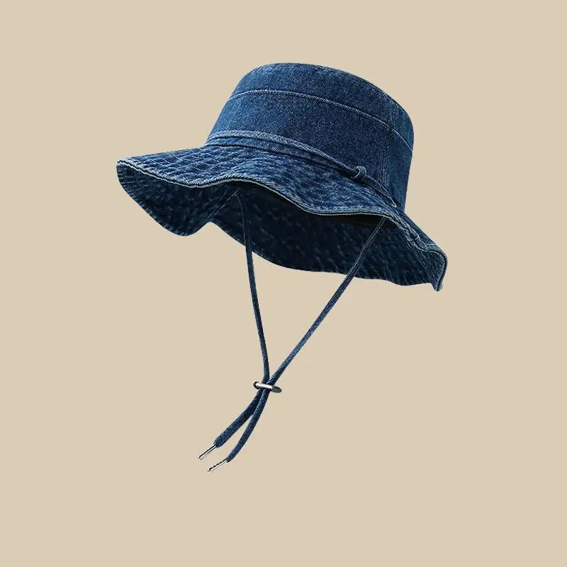 Retro Washed Cotton Denim Bucket Hat Unisex Fisherman Cap For Women/Men, Spring/Autumn Sunshade Vintage Distressed New Casual