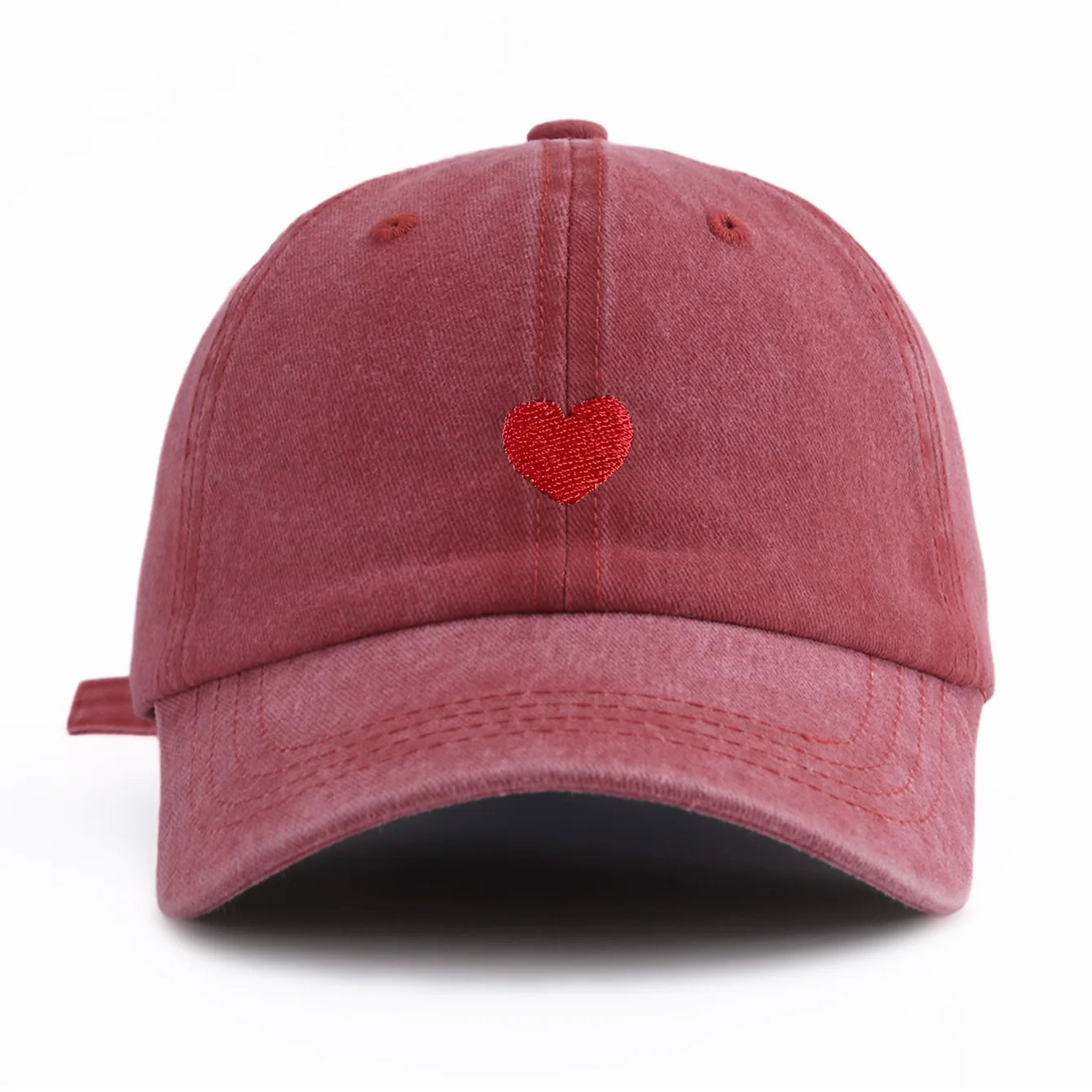 Red Heart Embroidery Washed Baseball Cap For Adults