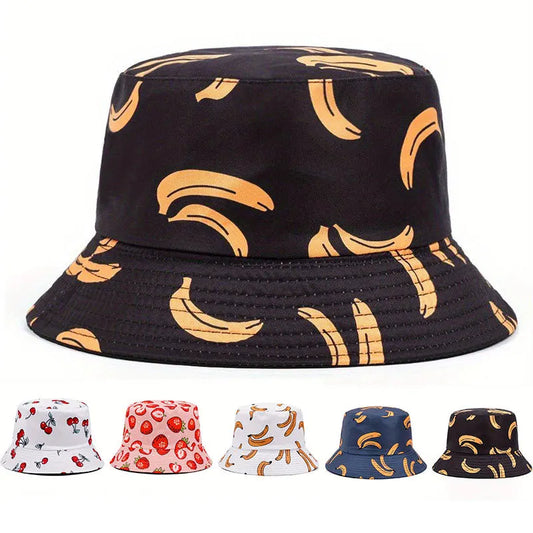 Classic Panama Hat Women Banana Printed Summer Hat Bucket Hat