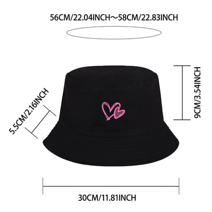 Women's Solid Color Pink Heart Pattern Bucket Hat