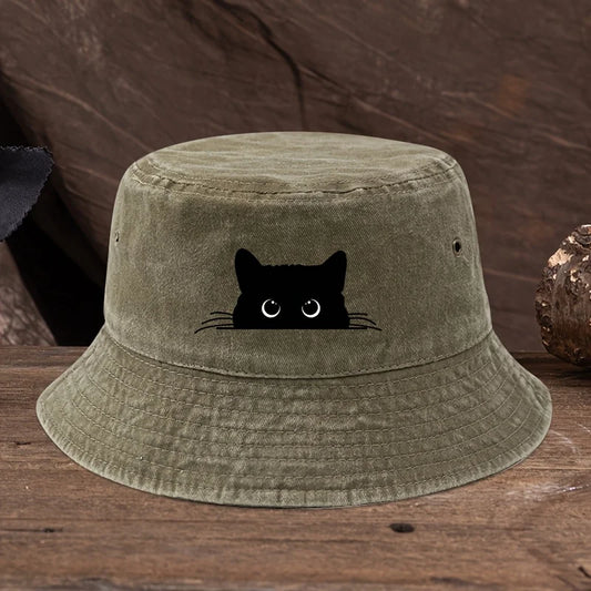 Cute Black Cat Print Pattern Fisherman Hat Bucket Hat