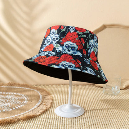 Cross-border Halloween Atmosphere, Fashionable Printed Rose Finger Skull Bucket Hat