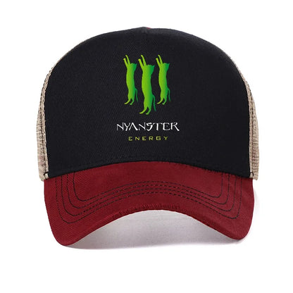 NYANSTER ENERGY Three Green Cats Baseball Cap