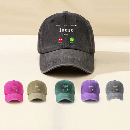 Vintage Washed Baseball Cap Jesus Calling Incoming Call Print