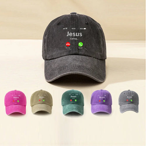 Vintage Washed Baseball Cap Jesus Calling Incoming Call Print