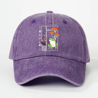 Printed Frog Mushroom Washable Baseball Cap