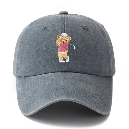 Playful Bear Print Vintage-Washed Cotton Baseball Hat