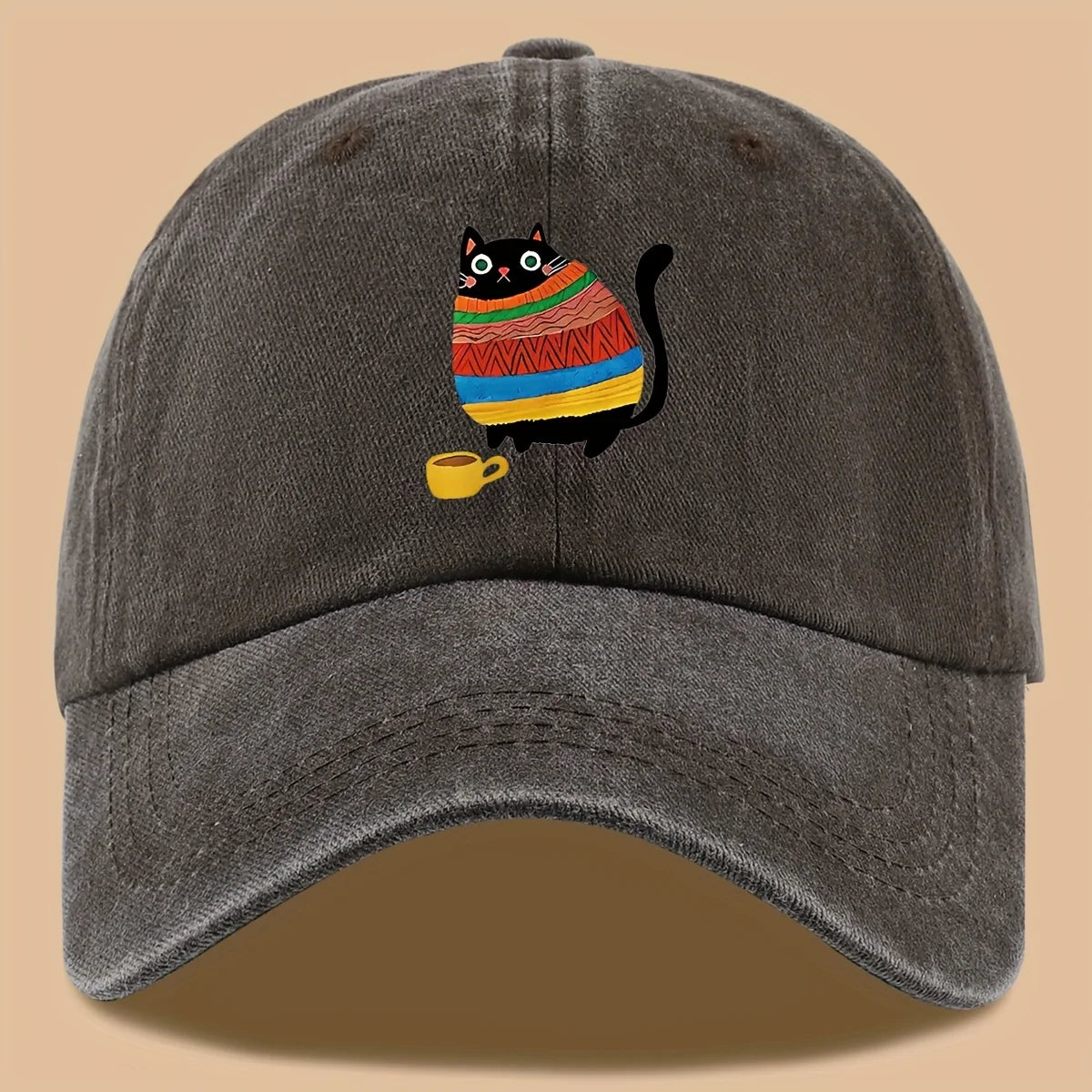 Cat Print Trucker Hat Vintage Washed Baseball Cap