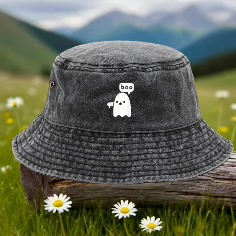 A Single Outdoor Sports Casual Bucket Hat Featuring a "Boo Ghost" Print