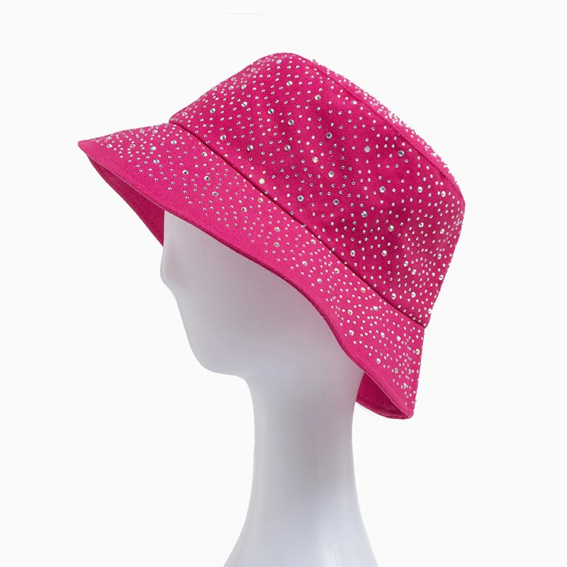 Summer Women Bucket Hat Fashion Colorful Rhinestones Cap For Ladies