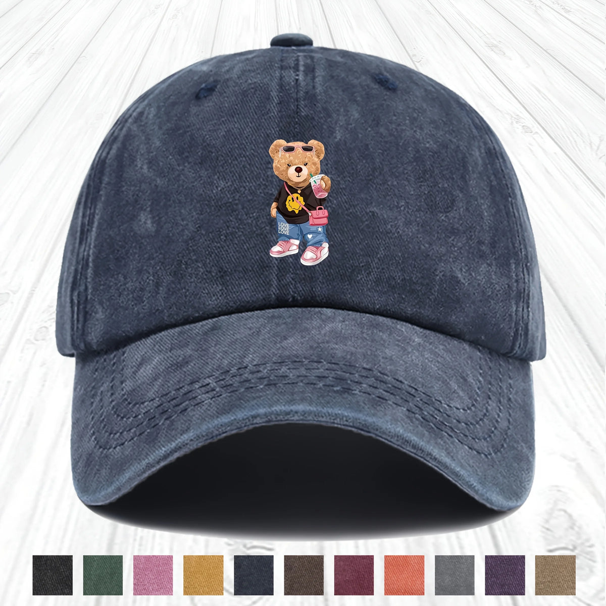 Cartoon Bear Print Cotton Baseball Hat