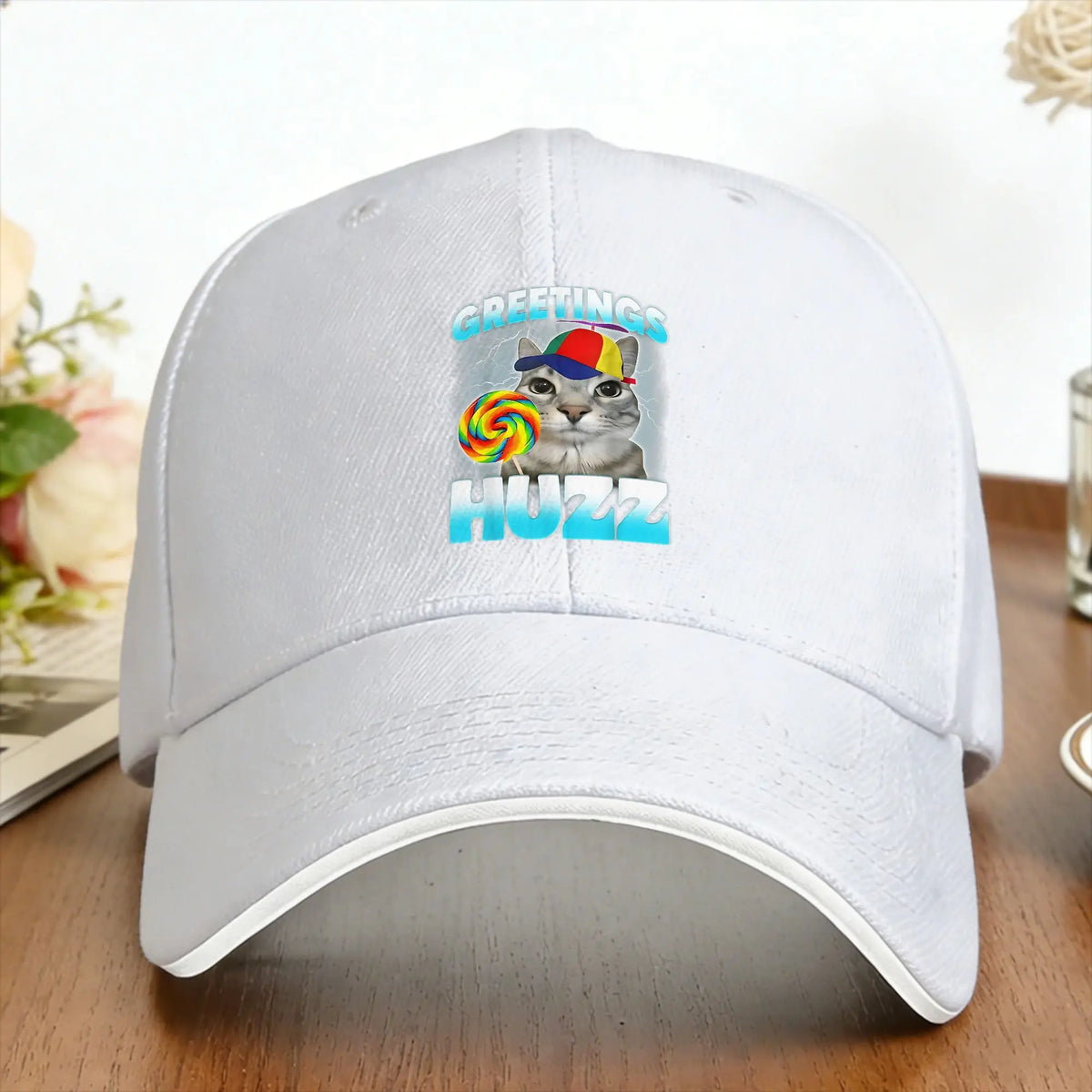 Greetings Huzz Cat Meme Baseball Cap