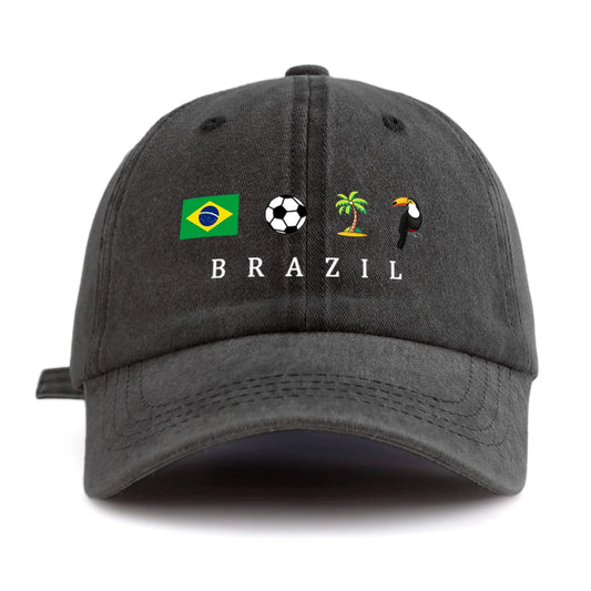 Unisex Brazil Soccer Flag Toucan Print Washed Baseball Cap