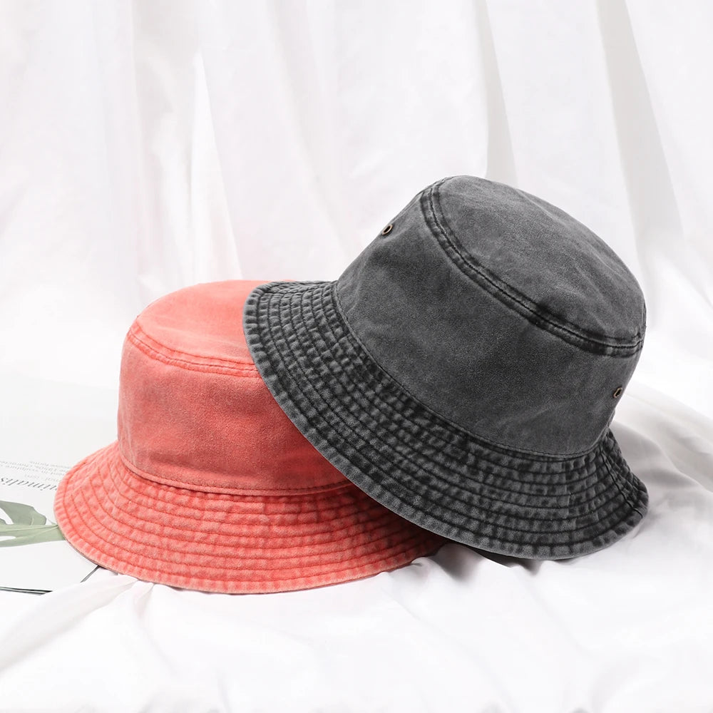 Fashion Denim Washed Bucket Hat Retro Foldable Sun Hat For Women Men