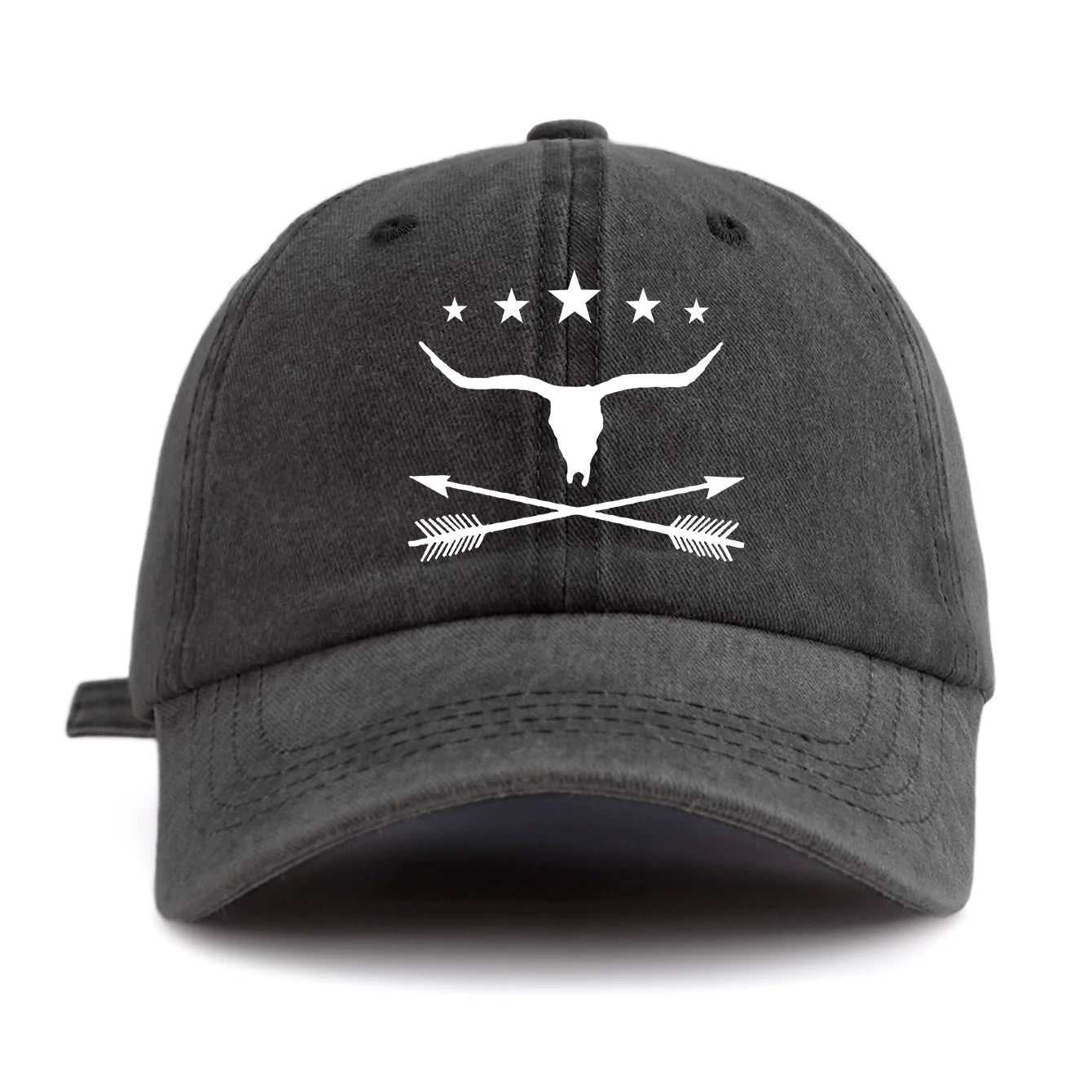 Bull Print Washed Baseball Cap For Adults