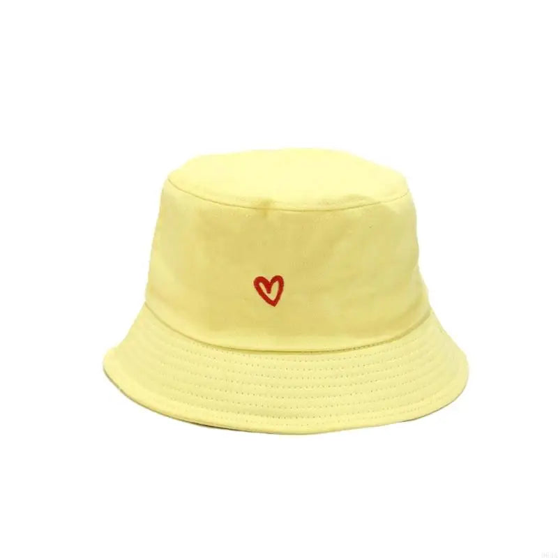 Stylish Bucket Hats With Heart Embroidery Ladies Girls Fashion Sun Hats